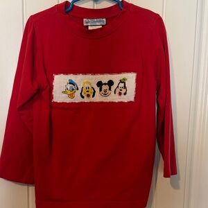 Classic Red Kids Long Sleeve Tee with Embroidered Characters